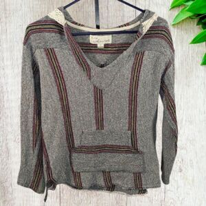 Vintage Havana Crochet Trim Striped Baja Hoodie